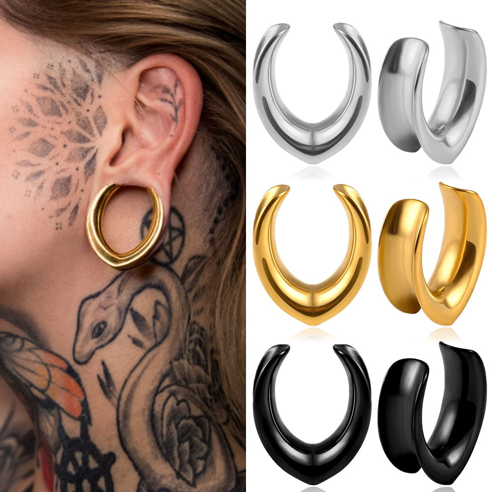 2PCS 316 Stainless Steel Saddle Tunnels Plugs Stretchers Body Piercing Expander