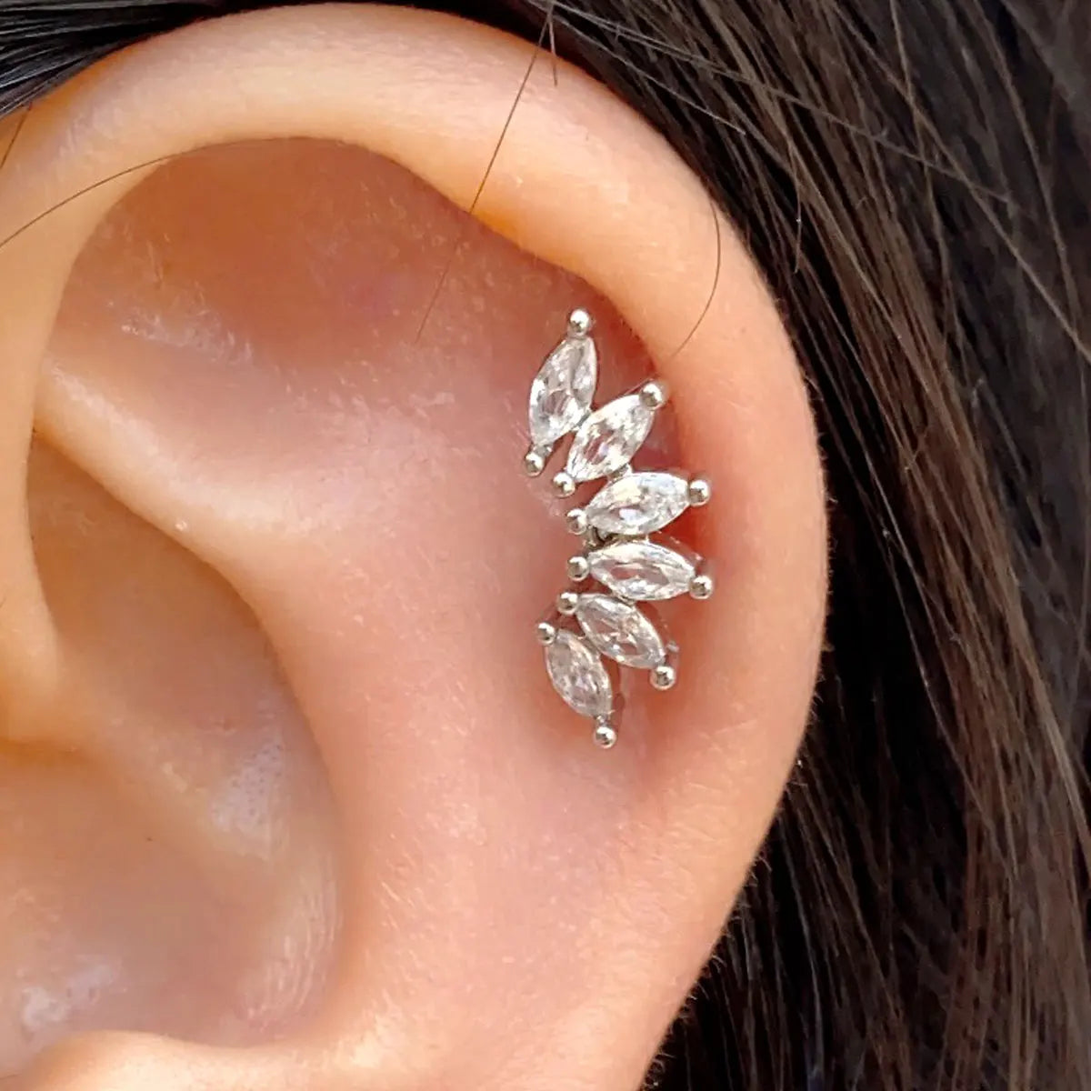 1PC  Flower Leaf Tragus Helix Piercing Studs Earrings Mini Crystal CZ Stainless Steel