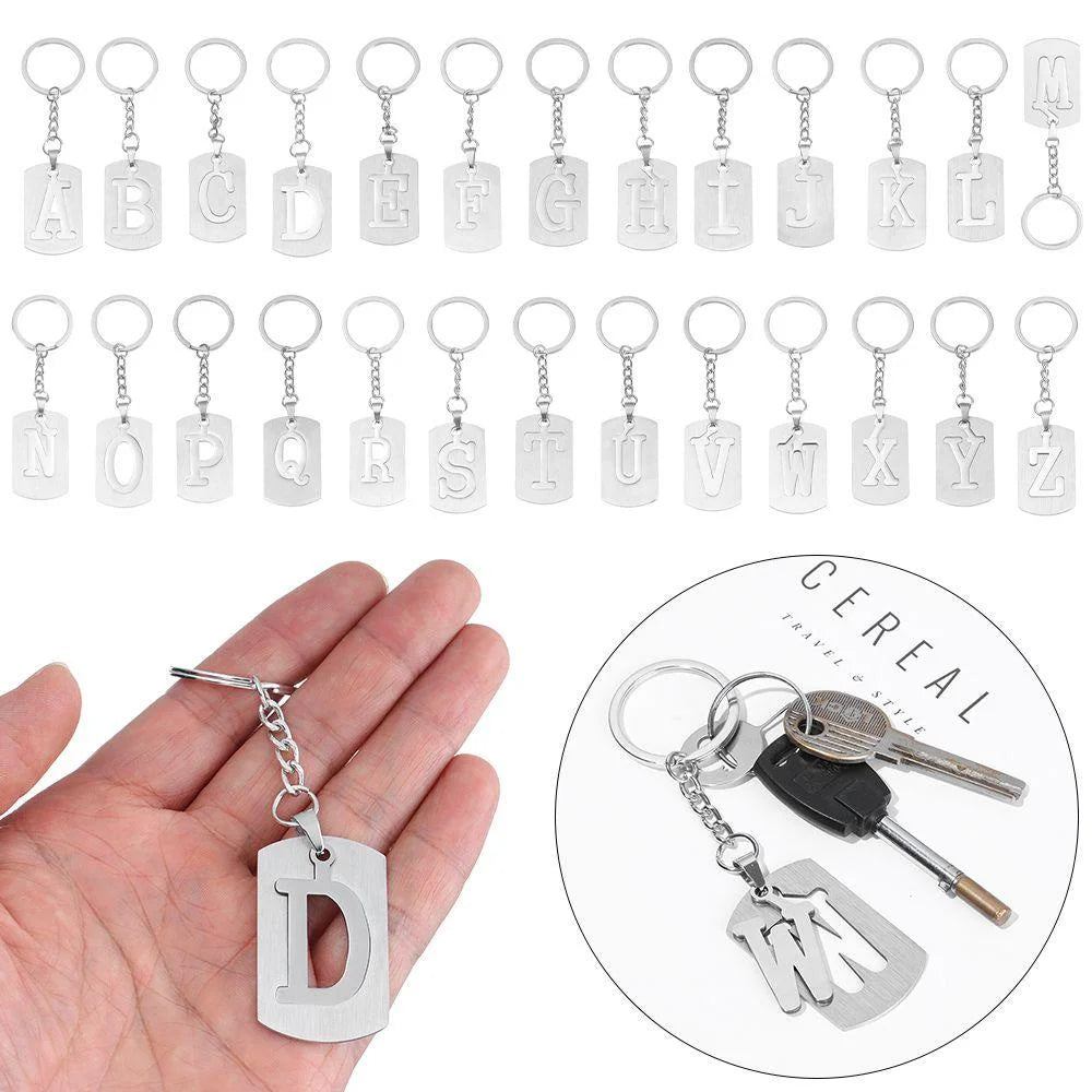 Stainless Steel Key chain Double-Deck Initial Letter Pendant With Key Holder