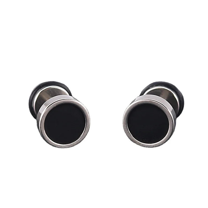 Men's Earrings Titanium Steel Round Black Oil Drip Stud Earrings