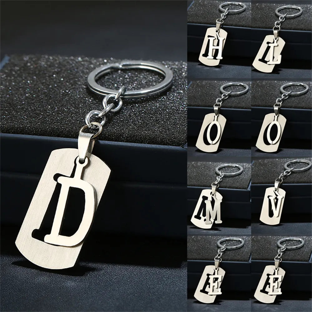 Stainless Steel Key chain Double-Deck Initial Letter Pendant With Key Holder