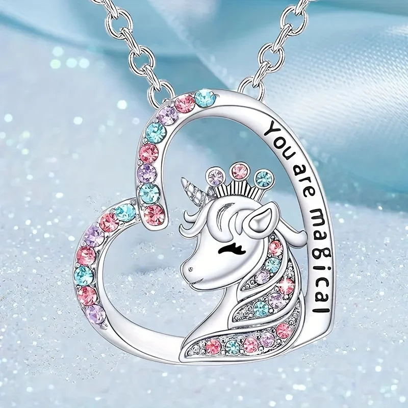 Gorgeous Unicorn Jewelry Set Cute Cartoon Style Unicorn Necklace Earrings Ring Bracelet