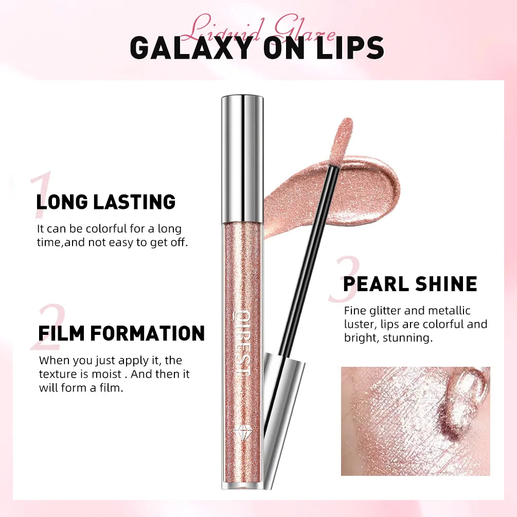 Glitter Diamond Liquid Lipstick Waterproof Long Lasting Pearl Shiny Lip Gloss Metal 6 Colors