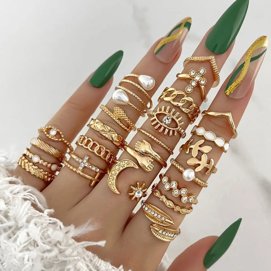 Bohemian Geometric Knuckle Rings Set For Women