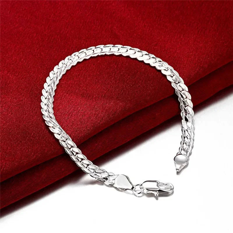 New 925 Sterling Silver 2 Piece Full Sideways Chain Necklace/Bracelet For Women/Men