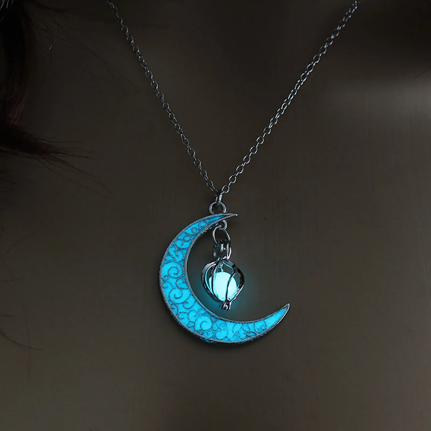 Personalized Luminous Moon Necklace With Whirlwind Rotating Bead Pendants