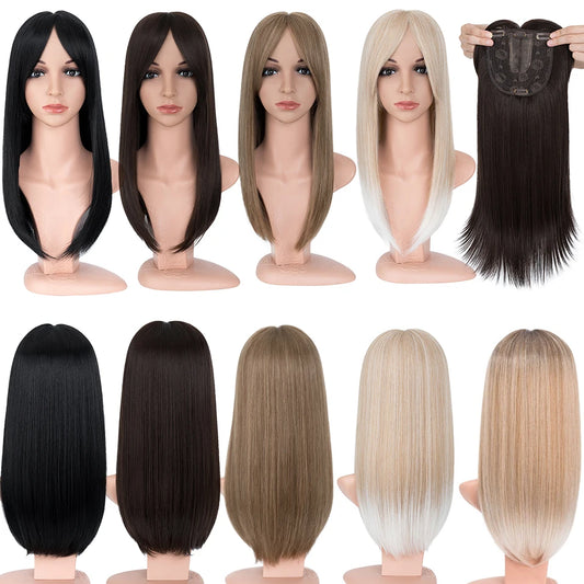 Hair Toppers for Women 18'' Striaght Topper Hair with Bangs for Thinning Hair Synthetic Hairpieces Bangs Hair Extension