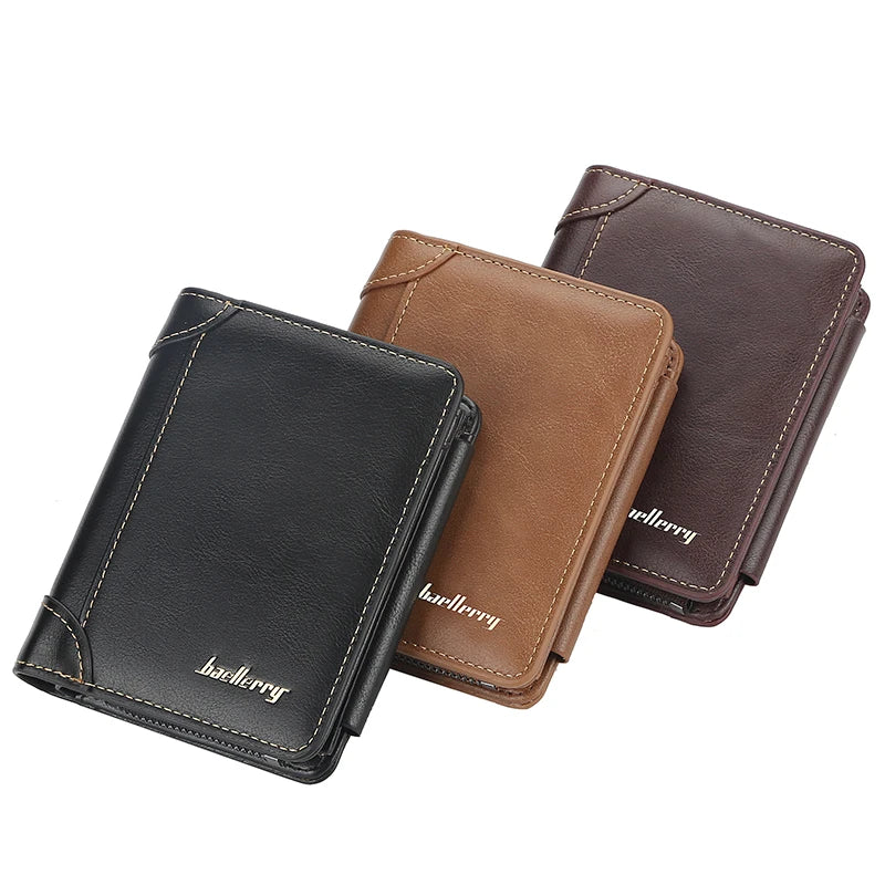 New Leather Mens Wallets High Quality Zipper Short Design Card Holder Vintage Coin Holder