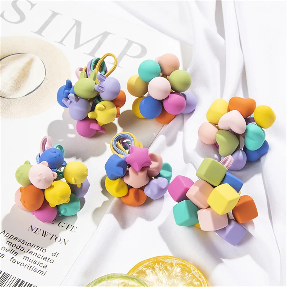 10pcs/Set Cute Heart Shaped Frosted Bead Elastic Hair Bands