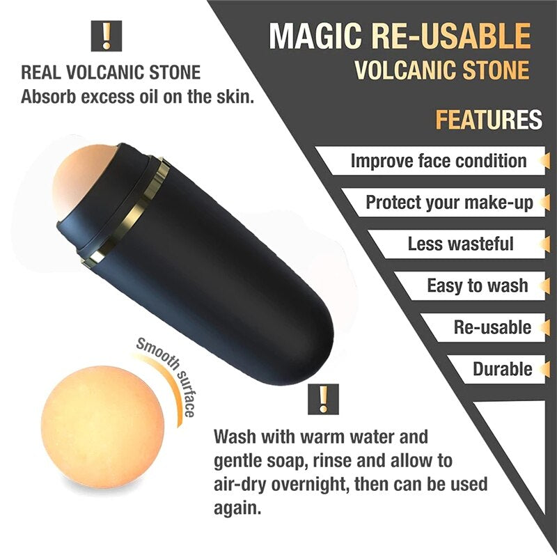 Face Oil Absorbing Roller Tool Volcanic Stone Washable Oil Removing