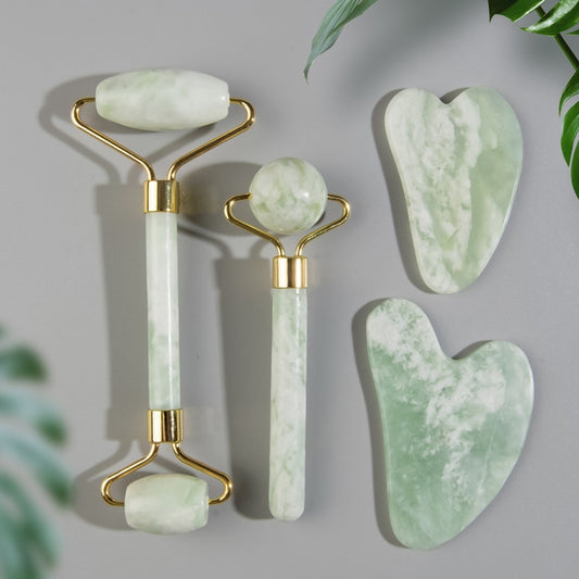 Natural Jade Face Roller, Gua Sha Scraper Set