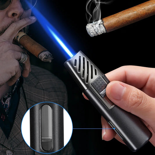 Jet Flame Cigar Lighter Portable Metal Turbo Butane Gas Lighter Powerful Windproof Ignition