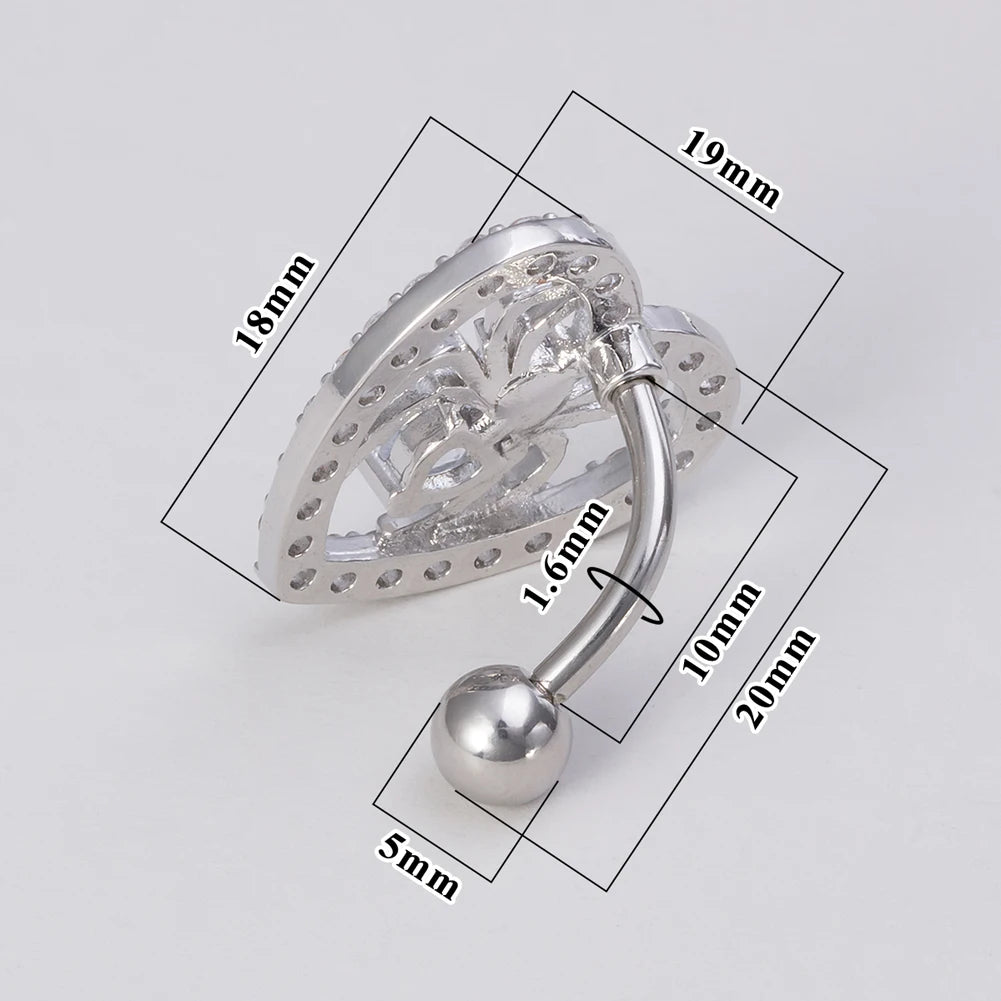 Heart Spider Belly Button Ring 14 G Surgical Steel Clear Pink Zircon Reverse Curved Navel Piercing