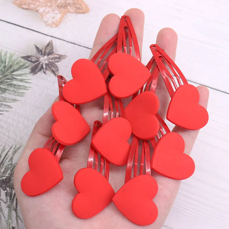 2Pcs/Set Fashion Red Heart Childrens Hair Pins Hair Clips