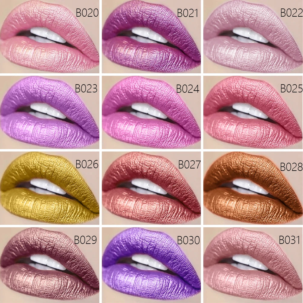 12 Colors Magic Pink Glitter Lipstick Matte Shimmer Waterproof