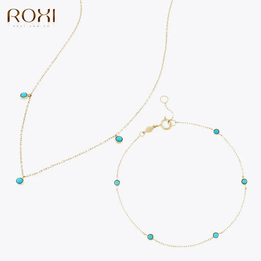 Turquoise Pendant Necklace  925 Sterling Silver Gold Bracelets Chain Bijoux Femme