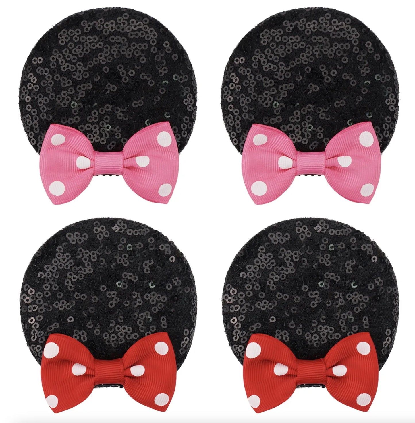 2Pcs Sequin Mouse Ears Hair Clips Glitter Hair Bows