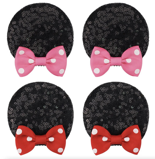 2Pcs Sequin Mouse Ears Hair Clips Glitter Hair Bows