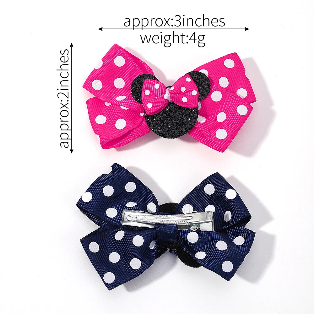 2pcs/Set Girls Lovely Polka Dot Bow Hair Clips Cartoon Hairpins