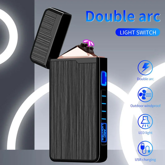 Dual Arc Plasma Lighter Stylish Windproof Lighter USB Rechargeable Electric Lighter