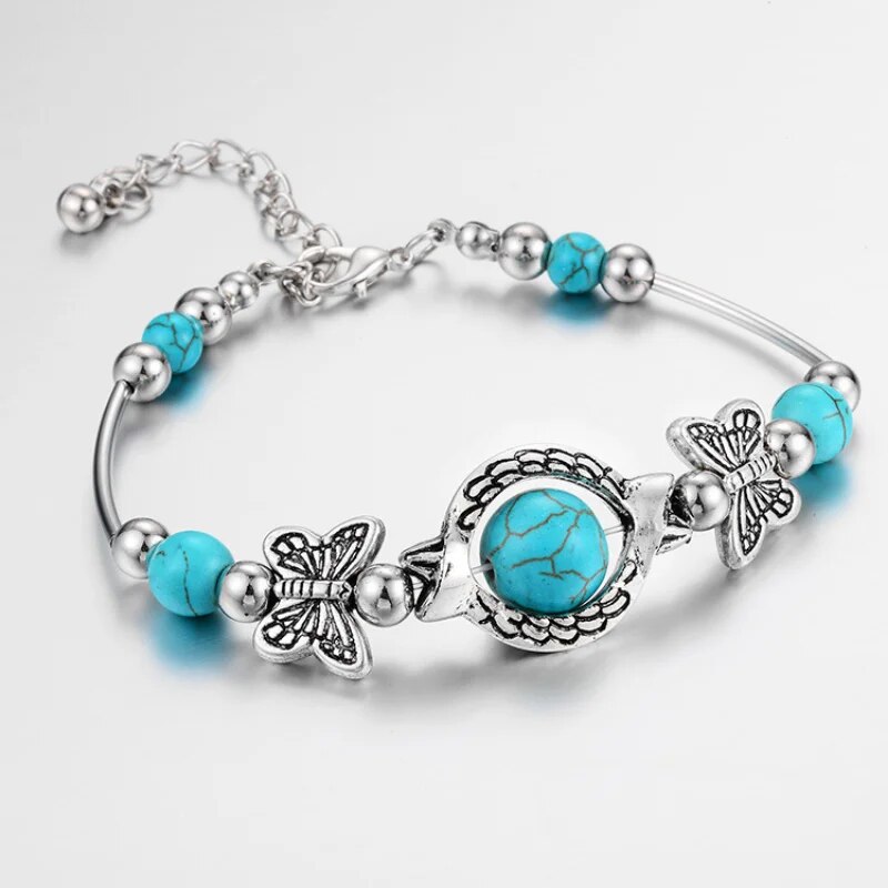 Bohemian Natural Turquoise Beaded Bracelet Bangle Jewelry