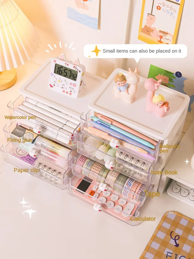 1-piece Desk Storage Drawer Cute Plastic Transparent  Box