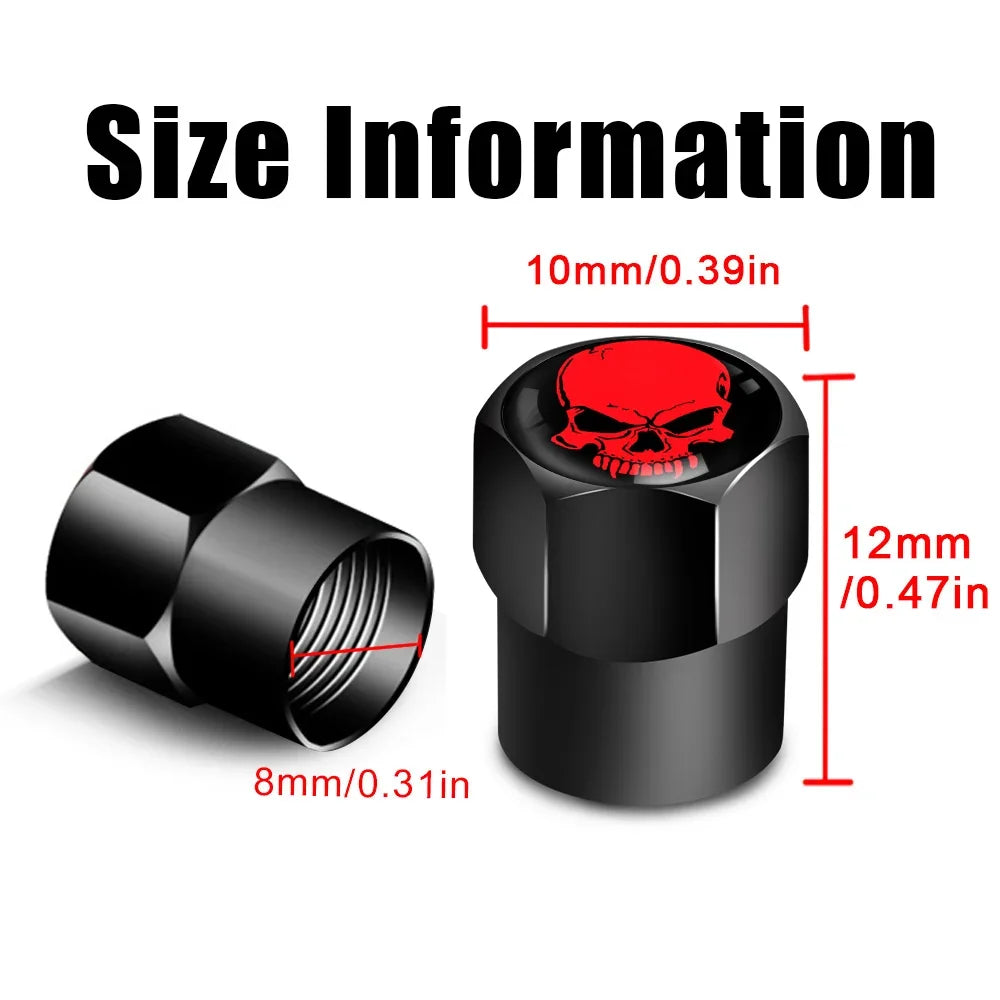 4Pcs/Set Skull Tire Valve Stem Cap, Corrosion Resistant, Dust Proof Cover Universal fit