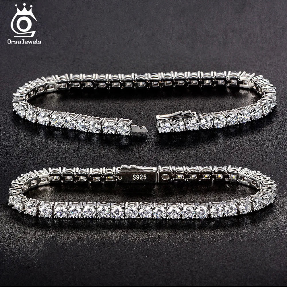 ORSA JEWELS Authentic 925 Sterling Silver Tennis Chain Bracelet High-End Bracelet