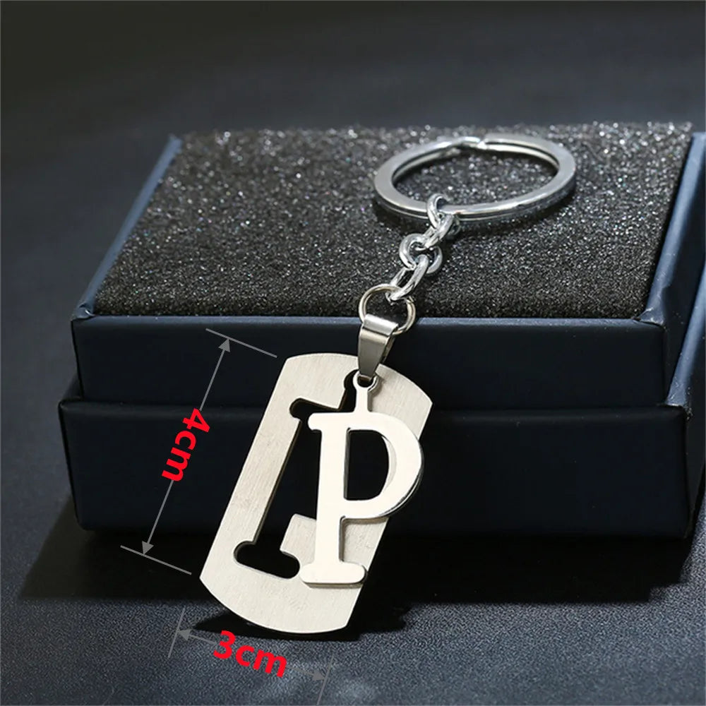 Stainless Steel Key chain Double-Deck Initial Letter Pendant With Key Holder