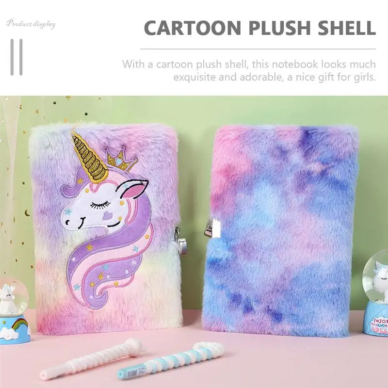 Diary Notebook Lock Girls Key Plush Cover Lockable Gift Unicorns Pattern