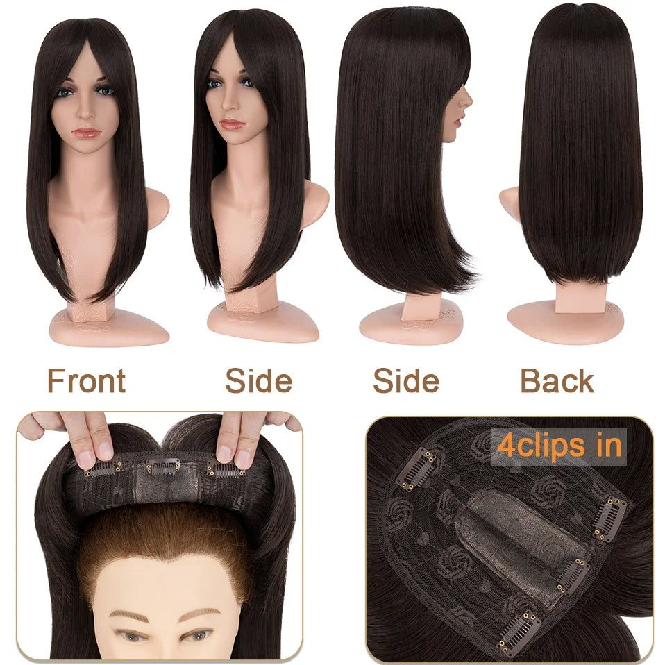 Hair Toppers for Women 18'' Striaght Topper Hair with Bangs for Thinning Hair Synthetic Hairpieces Bangs Hair Extension