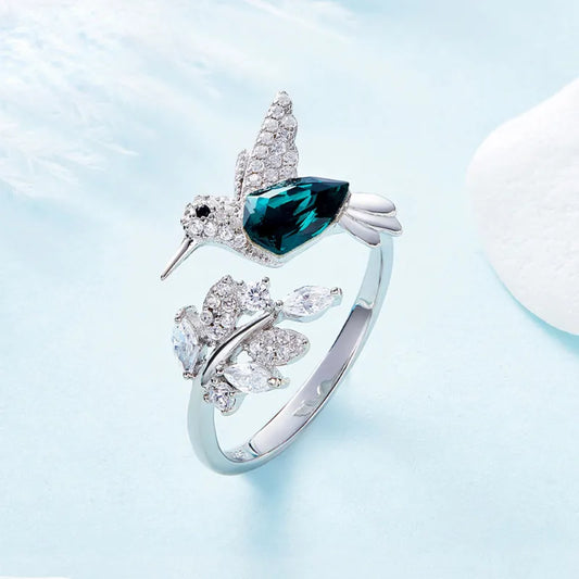 Elegant Natural Blue Stone Adjustable Hummingbird Ring