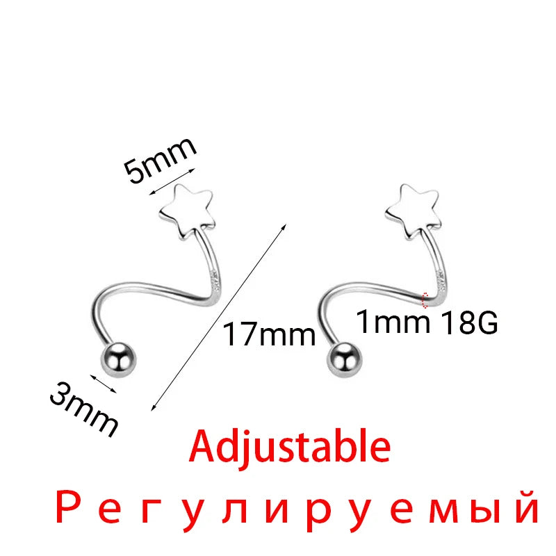 Stainless Steel Piercing Screw Ball Star Ear Bone Rotating Line Adjustable Earrings