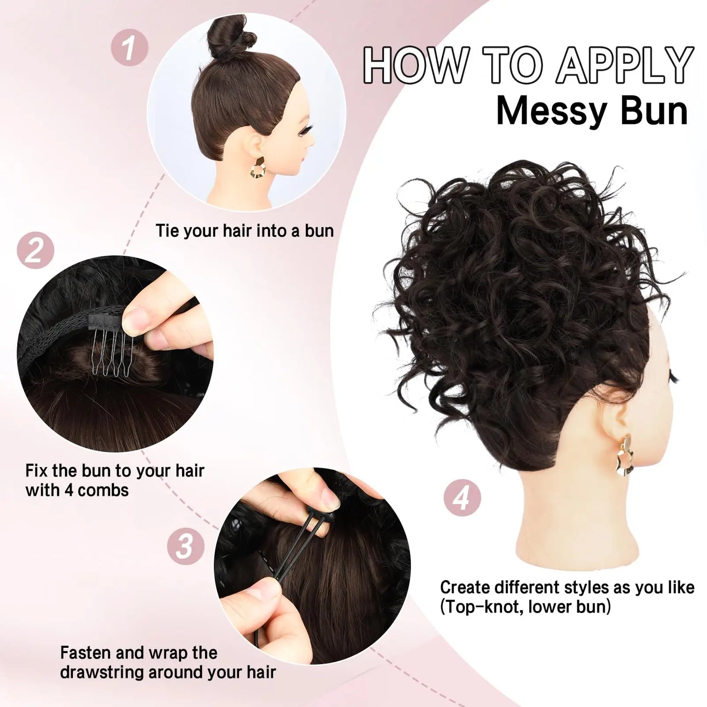 Synthetic Messy Bun Hair Piece 60g Elastic Drawstring Loose Wave Curly Dark Brown