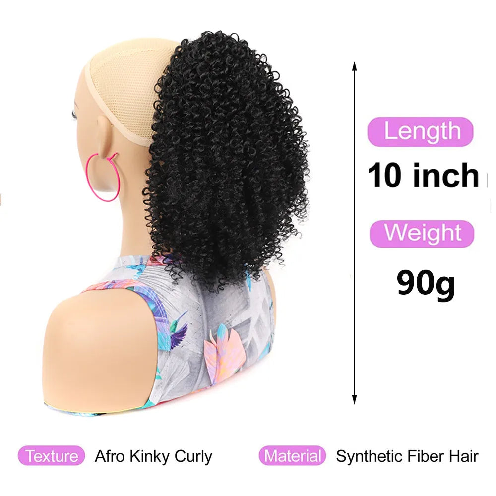 Synthetic Short Ponytail Afro Puff Kinky Curly Drawstring Clip