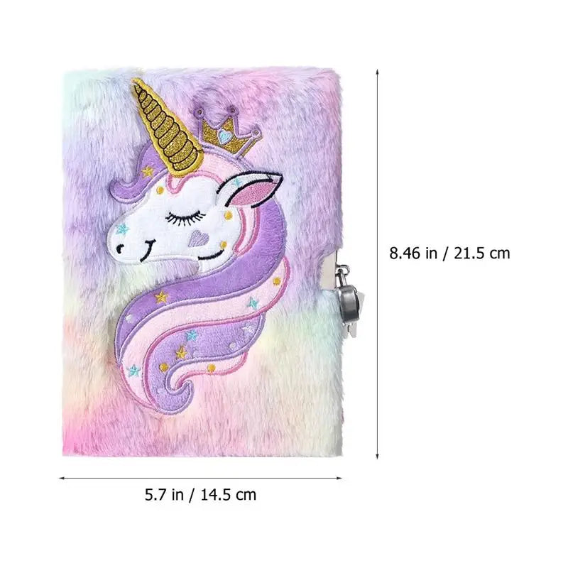 Diary Notebook Lock Girls Key Plush Cover Lockable Gift Unicorns Pattern