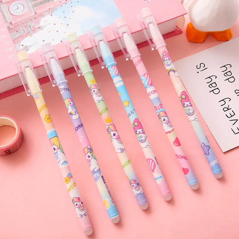 12Pcs/Lot Cute Kawaii Unicorn Erasable Gel Pen Removable 0.5mm Black Ink