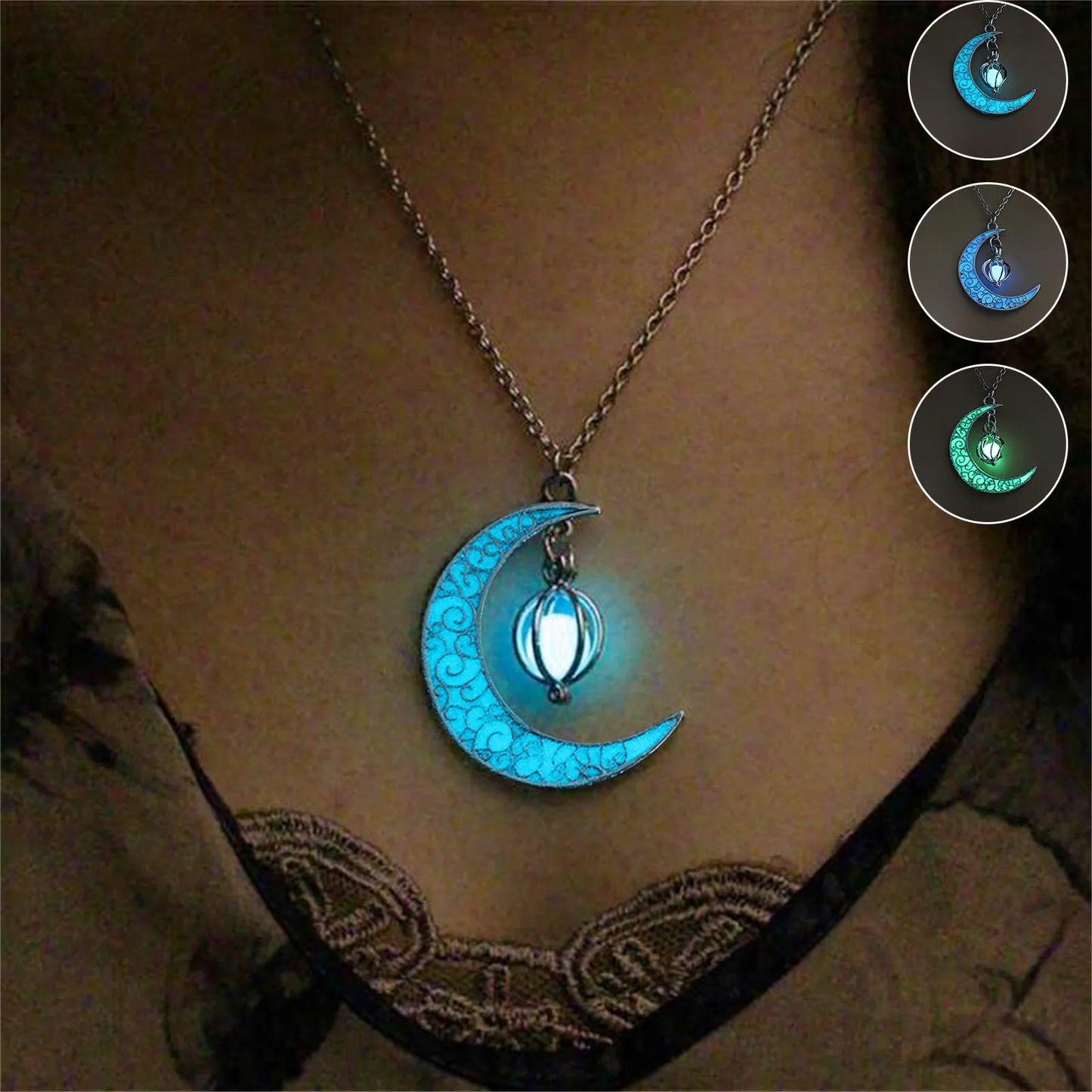 Personalized Luminous Moon Necklace With Whirlwind Rotating Bead Pendants