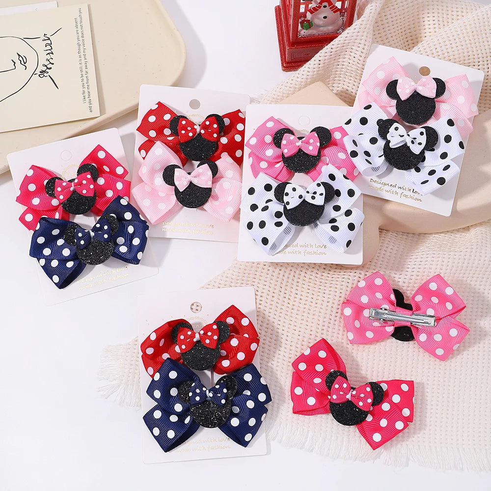 2pcs/Set Girls Lovely Polka Dot Bow Hair Clips Cartoon Hairpins