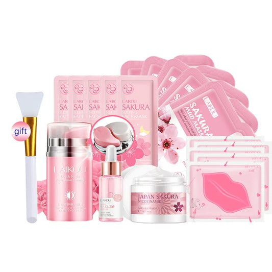 Skincare Product Sakura Set Whitening Cream 24k Serum Skin Care Kit Face Mask