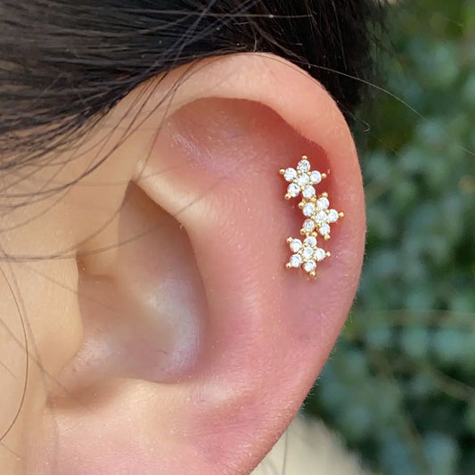 1PC  Flower Leaf Tragus Helix Piercing Studs Earrings Mini Crystal CZ Stainless Steel