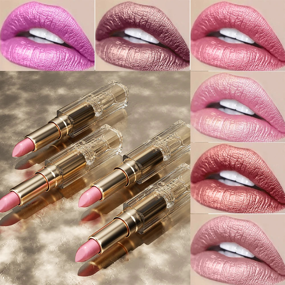 12 Colors Magic Pink Glitter Lipstick Matte Shimmer Waterproof