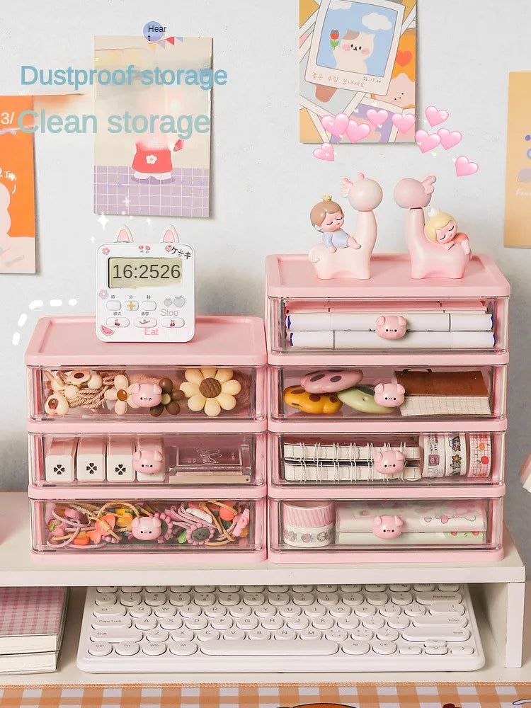 1-piece Desk Storage Drawer Cute Plastic Transparent  Box