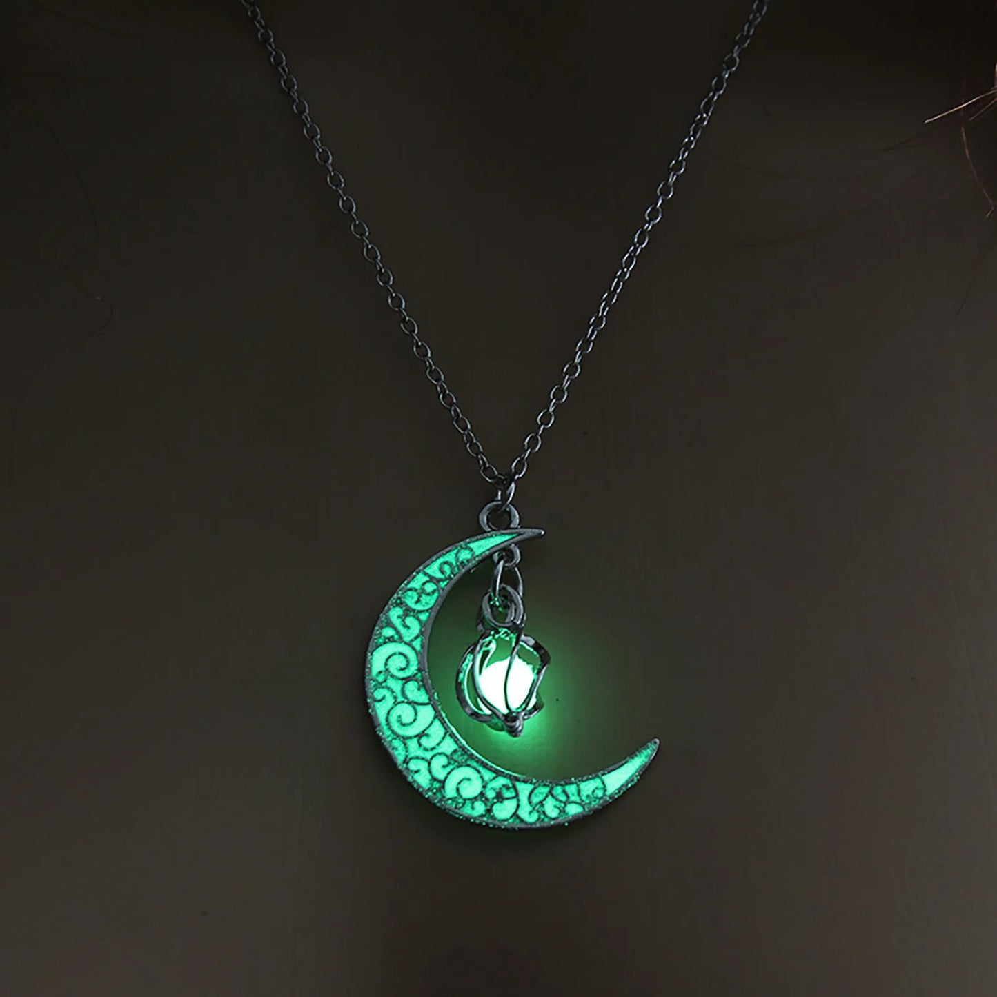 Personalized Luminous Moon Necklace With Whirlwind Rotating Bead Pendants