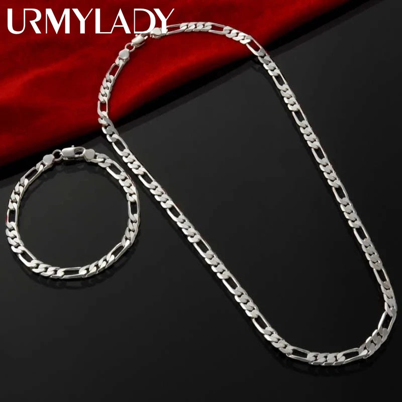 925 sterling silver 4MM chain for Men Women Bracelet Necklace jewelry set