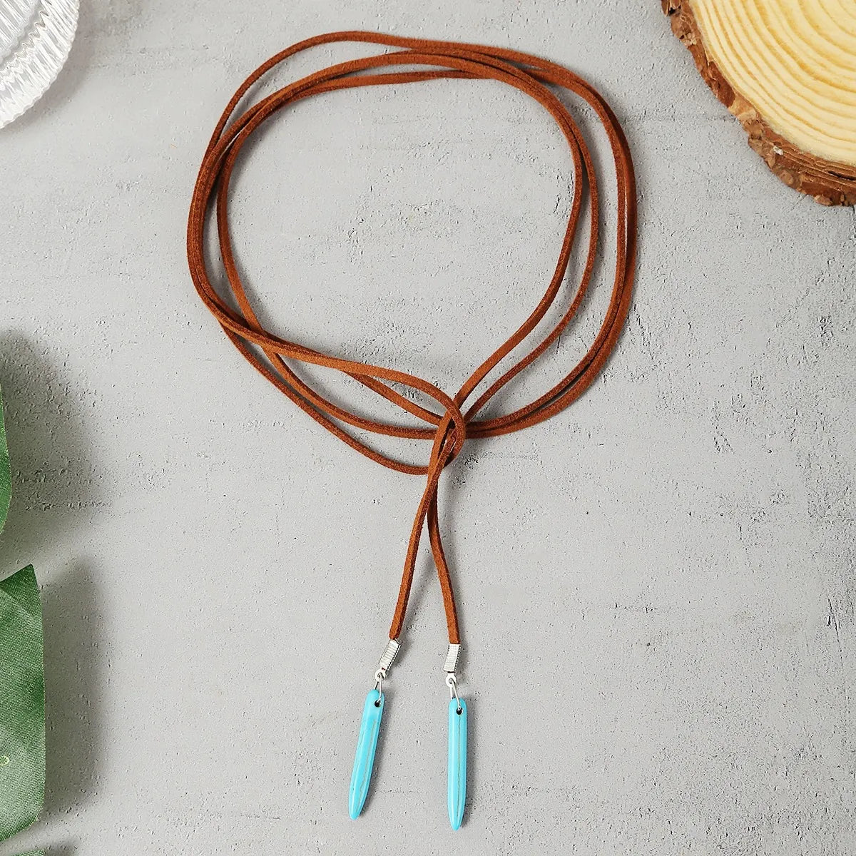 Bohemian Style, Genuine Leather, Sweater Chain, Irregular Blue Stone