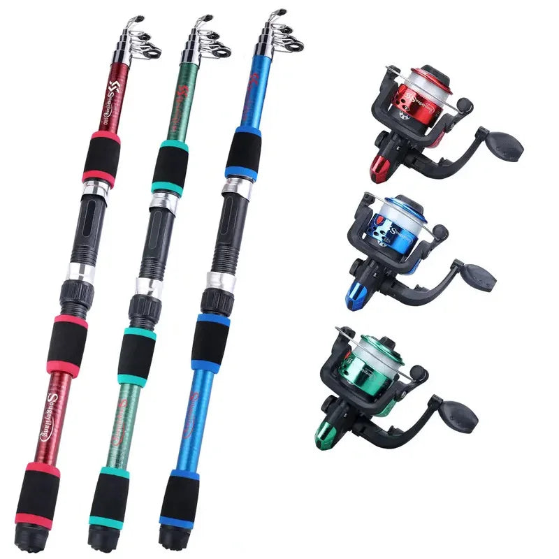 Fishing Pole Set Full Kits With Telescopic Fishing Rod And Spinning Reel Baits Hooks