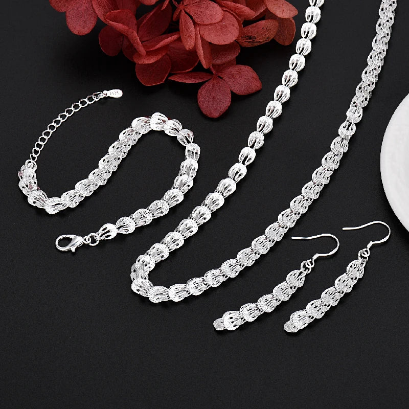 925 Sterling Silver Charms Earrings Necklace Bracelet Chain Jewelry Cute For Women Set