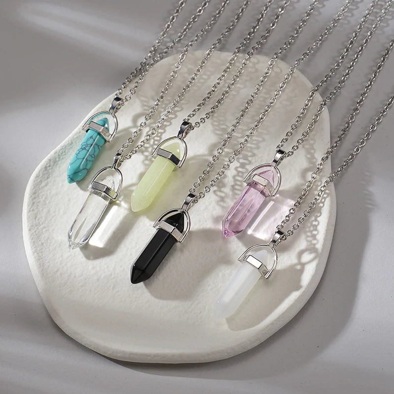 2Pcs/Set Luminous Hexagonal Column Heart Pendant Couple Magnetic Necklace