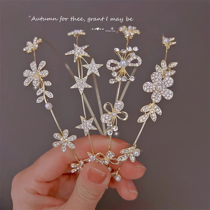 Gold Color Metal Rhinestone Flower Star Hairband Tiara